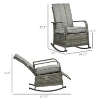 Outsunny PE Rattan Rocking Recliner with Footrest, Gray(m-3)