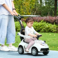 Qaba 3 in 1 Push Car Sliding Car with Removable Handle, Music, Horn, Canopy, Safety Guardrail, White(m-2)