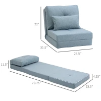 HOMCOM 2-In-1 Design Modern Style Floor Lazy Sofa with 5 Position Adjustable Backrest, Thick Padding, Metal Frame and 2 Pillows, for Living Room, Study, Bedroom, Balcony, Blue(m-3)