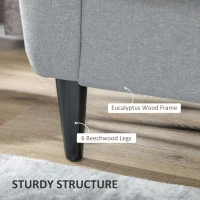 HOMCOM 3 Seater Sofa, Upholstered Couch for Bedroom, Modern Sofa Settee with Padded Cushion, Button Tufting and Wood Legs for Living Room, Grey(m-6)