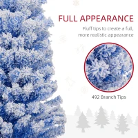 HOMCOM 6ft Flocked Christmas Tree, Pencil Christmas Tree with Realistic Branch Tips, Folding Metal Stand, Blue(m-5)
