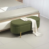 HOMCOM Upholstered Bedroom Bench, Channel Tufted Ottoman Bench with Thick Padding and Metal Legs, Dark Green(m-8)