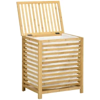 HOMCOM 55 L Bamboo Laundry Basket with Lid, Cloth Hamper with Removable Liner Bag, 19.75 x 14.25 x 23.5 Inches, Natural(m-11)