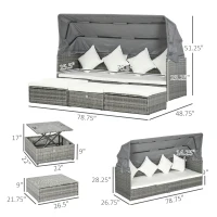 Outsunny 4 Piece Adjustable Canopy Outdoor Rattan Sofa Set w/ Height Adjustable Coffee Table & Cushions, Cream White(m-3)