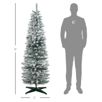 HOMCOM 6' Snow Flocked Artificial Pencil Christmas Tree, Slim Xmas Tree with Realistic Branches and Plastic Base Stand for Indoor Decoration, Green(m-3)