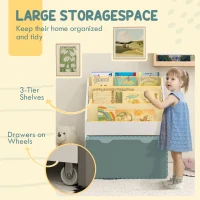 Qaba Kids Bookshelf with 3 Tier Display Shelves, Drawer for Nursery, Grey(m-4)