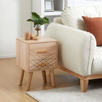 HOMCOM Scandinavian Bedside Table, Side End Table with 2 Drawers and Wood Legs, 13.8" x 12.6" x 20.3", Natural(m-8)