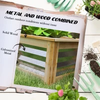 Outsunny Raised Garden Beds Set of 2, Metal and Wood Combined Planter Box, for Growing Flowers, Herbs and Vegetables(m-6)