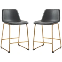 HOMCOM Counter Height Stools Set of 2, PU Leather Upholstered Stools for Kitchen Island, Modern Bar Chairs, Dark Grey(m-2)