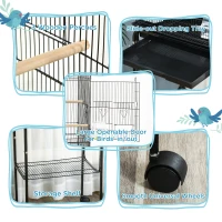 PawHut 49" Rolling Bird Cage Cockatoo House Play Top Finch Pet Supply with Storage Shelf, Wheels - Black(m-5)