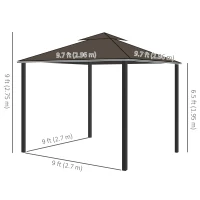 Outsunny 10' x 10' 2-Tier Outdoor Gazebo Canopy Tent with Zippered Mesh Sidewalls, Aluminum Frame for Patio, Backyard, Coffee(m-3)