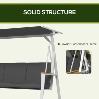 Outsunny 3-Seat Outdoor Porch Swing Outdoor Patio Swing with Adjustable Canopy, Removable Cushion for Garden, Poolside, Grey(m-7)