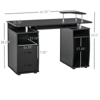 HOMCOM Multi-Function Computer Desk, Home Office Workstation with Keyboard Tray, Elevated Shelf, Sliding Scanner Shelf and CPU Stand, 47.25 x 21.75 Inch, Black(m-3)