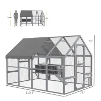 PawHut 9' x 6' x 6' Large Chicken Coop with Nesting Box, Water-Resistant and Anti-UV Cover for 8-12 Chickens, Gray(m-3)