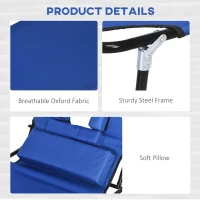 Outsunny 2PCS Adjustable Outdoor Lounge Chair, Garden Folding Chaise Lounge with Face Hole Reclining Tanning Chair Seat, Folding Camping Beach Lounging Bed w/ Head Support Blue(m-6)