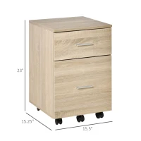 Vinsetto Mobile Filing Cabinet, Vertical File Cabinet with 2 Drawers, Wheels, for Letter or A4 File, Natural(m-3)