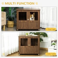 PawHut Dog Crate Furniture, Wooden End Table Furniture with Lockable Magnetic Doors, Small & Medium Size Pet Kennel Indoor Animal Cage, Brown(m-4)