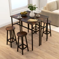 HOMCOM Bar Table Set of 6 Bar Table and Stools for 4 2 Breakfast Tables and 4 Stools for Living Room Dining Room Rustic Brown(m-9)