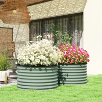 Outsunny Set of 2 Raised Garden Bed, Metal Planter Box with Safety Edging, Easy-to-assemble Stock Tank, Light Green(m-2)