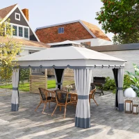 Outsunny 10' x 12' Double Roof Patio Gazebo Canopy, Outdoor Gazebo Shelter with Netting & Curtains, for Garden, Lawn and Deck(m-1)