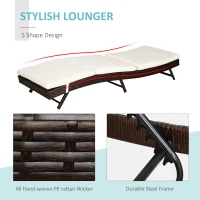 Outsunny Patio Chaise Lounge, Pool Chair with 5 Position Adjustable Backrest & Cushion, Outdoor PE Rattan Wicker Sun Tanning Seat, 78.75" x 28" x 35", Coffee(m-6)