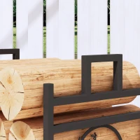 Outsunny Decorative Firewood Rack Outdoor Indoor Steel Wood Storage Log Holder with Side Handles, 19.7" x 13.4" x 17.7", Black(m-9)