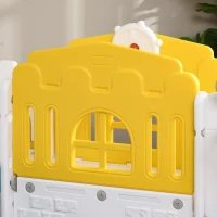 Qaba 7 in 1 Toddler Slide with Basketball Hoop, Climber, Telescope, Tunnel, Steering Wheel, for 1-3 Years, Yellow(m-10)