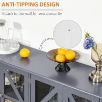 HOMCOM Sideboard, Buffet Cabinet with 4 Tempered Glass Doors and Adjustable Storage Shelf, Credenza, Gray(m-7)