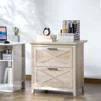 HOMCOM Retro Wooden 2-Drawer Lateral File Chest Cabinet Pedestal for Document Storage with Hanging Bar for Letter/Legal Size, White Oak(m-10)