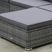 Outsunny Patio Furniture Set, 8 Pieces, Sectional Sofa, All Weather PE Rattan Conversation Set, Tempered Glass Table, 6 Seats, Ottoman Footstool, Cushions for Lawn, Backyard, Gray(m-8)