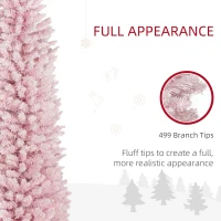 HOMCOM 7ft Pencil Christmas Tree, Slim Artificial Christmas Tree with Snow Flocked Branches and Warm White LED Lights, Pink(m-6)