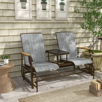 Outsunny Outdoor 2-Person Glider Bench, Outside Glider Swing Chair Loveseat with Table, Steel Frame, Gray(m-10)