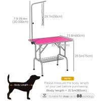 PawHut Foldable Grooming Table for Dogs with Height Adjustable Grooming Arm, Storage Shelf, Pink(m-3)