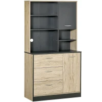 HOMCOM 67" Freestanding Buffet with Hutch, Kitchen Pantry Storage Cabinet with 3 Drawers, Cable Management, 4 Cubes, 2 Cabinets, Oak(m-1)