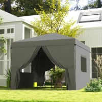 Outsunny 10' x 10' Pop Up Canopy Tent, Instant Sun Shelter, with Wheeled Bag and Mesh Windows, Height Adjustable, Light Grey(m-1)