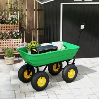 Outsunny Garden Dump Cart Heavy Duty 440lbs Wagon with Steel Frame and 10'' Pneumatic Tires, Green(m-9)