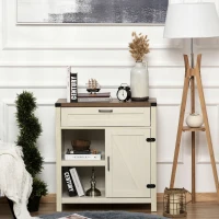 HOMCOM Farmhouse Sideboard Buffet Cabinet, Rustic Barn Door Kitchen Cabinet, Accent Cabinet with Storage for Living Room, Distressed White(m-10)