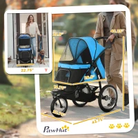 PawHut Pet Stroller for Small Dogs and Medium Dogs with Adjustable Canopy, Safety Tether, Storage Basket, Blue(m-3)