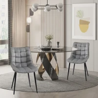 HOMCOM Upholstered Dining Chair Lounge Chair Soft Set of 2 Velvet-Touch Kitchen Reception Living Room Chair with Metal Legs, Grey(m-5)