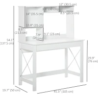 HOMCOM Computer Desk with Hutch, Home Office Table with Storage Shelves and Open Compartments for Writing, Work, White(m-3)