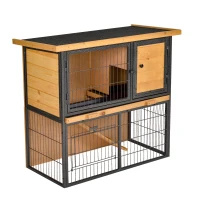 PawHut Wooden Rabbit Hutch Metal Frame Small Animal Habitat with No Leak Tray, Asphalt Openable Roof,Ramp and Lockable Door for Rabbits, Chickens, Ducks, Outdoor Light Yellow(m-1)