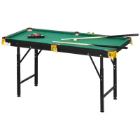Soozier 55" Pool Table Set Folding Billiard Table with Adjustable Height, 2 Cues, 16 Balls, 2 Chalks, Triangle, Brush, Green(m-2)