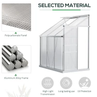 Outsunny 6' x 4' Aluminum Lean-to Greenhouse Polycarbonate Walk-in Garden Greenhouse with Adjustable Roof Vent, Rain Gutter and Sliding Door for Winter, Clear(m-4)