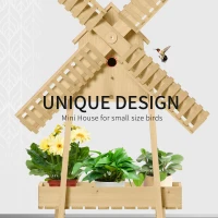 Outsunny Outdoor Plant Stand, 2 Tier Wood Flower Stand with Windmill, Garden Decor Plant Shelf with Built-in Mini Bird House, Great for Indoor/Outdoor(m-6)