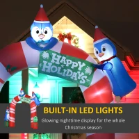 Outsunny 8ft Christmas Inflatables Outdoor Decorations Candy Cane Archway with Three Penguins and Gift Boxes, Blow-Up LED Yard Christmas Decor for Lawn Garden(m-4)