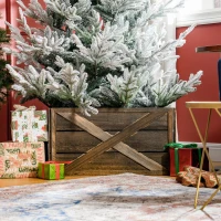 HOMCOM 28" Farmhouse Christmas Tree Base Cover Wooden Christmas Tree Collar Box Home Decoration, Dark Distressed Wood Finish(m-8)