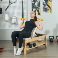 Soozier Wooden Adjustable Weight Bench with Dumbbell Rack, Flat or Incline Workout Bench for Home Gym Weight Lifting, White(m-10)