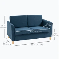 HOMCOM 2-Seat Sofa Two-Seater Couch with Armrests and Wood Legs for Living Room, Bedroom, Blue(m-3)