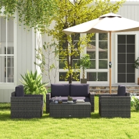 Outsunny Outdoor Furniture with Table, Wicker Furniture with Loveseat and 2 Chair for Garden, Poolside, Grey