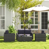 Outsunny Outdoor Furniture with Table, Wicker Furniture with Loveseat and 2 Chair for Garden, Poolside, Grey(m-1)